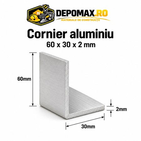 Cornier aluminiu 60 x 30 x 2 mm, 6 metri (EN AW-6060)